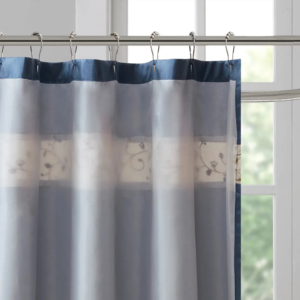 Faux Silk Embroidered Floral Shower Curtain Polyester Fabric Luxurious Boutiquelike