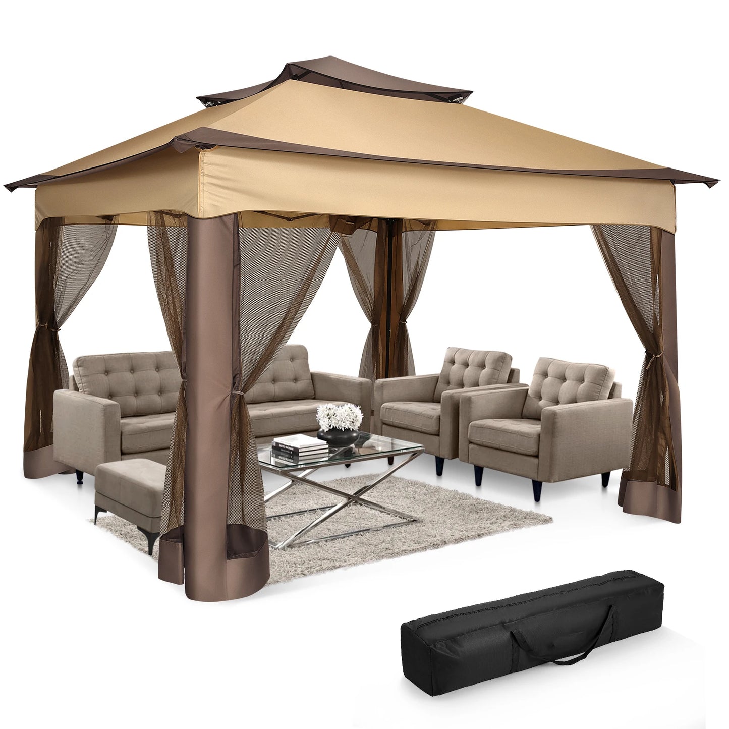 Tooluck 11x11 Pop Up Gazebo With Mosquito Netting For Garden Patio Easy Setup And Wind Resistant Frame