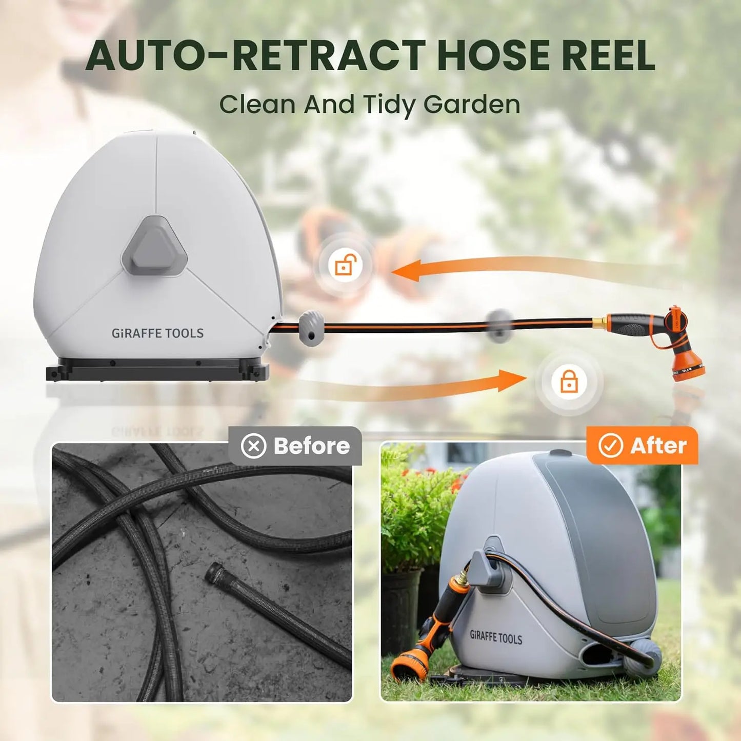 Giraffe Tools ReinforcedPolypropylene Heavy Duty Retractable Hose Reel ExplosionProof AutoRewind
