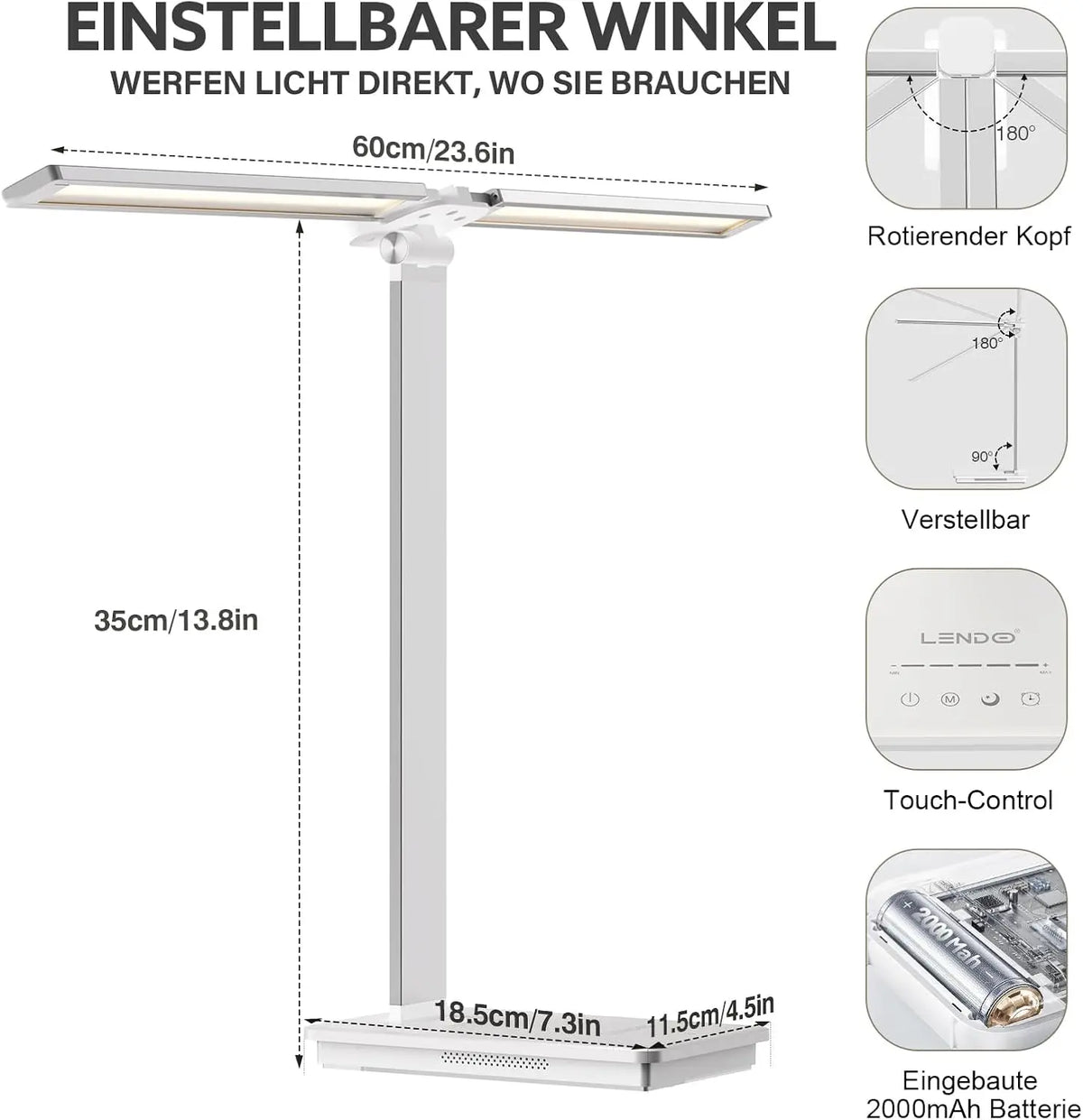 Dumiloo Dual Arm Led Desk Lamp Dimmable Reading Light Flicker Free