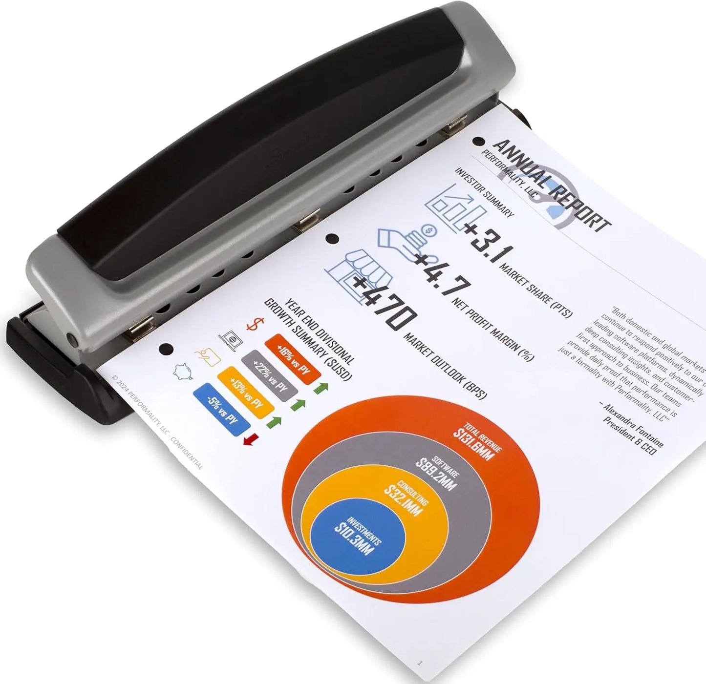 Adjustable Two To Three Hole Paper Punch With Ten Sheet Capacity Metal Construction