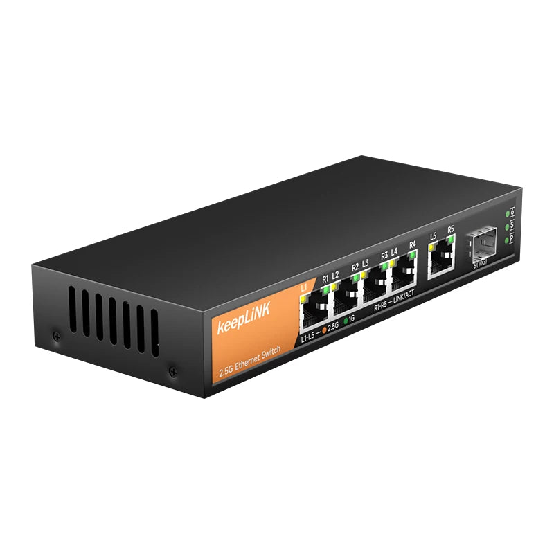 KeepLiNK 6 Port Multi-Gig Unmanaged Ethernet Switch With Five 2.5Gb Ports And One 10Gb SFP Uplink