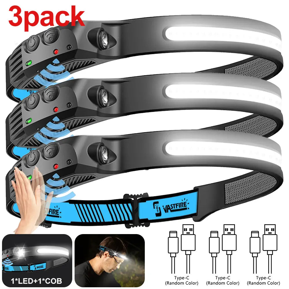 Vastfire COB LED Headlamp 350 Lumens USB Rechargeable Outdoor Camping Light