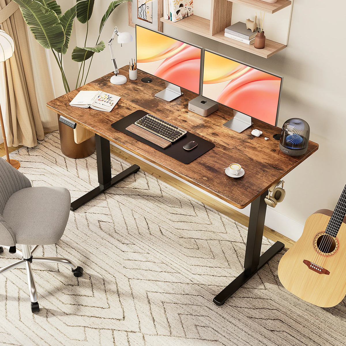 JHK Electric Height Adjustable Standing Desk 55x24 Ergonomic Computer Workstation For Home Office Use