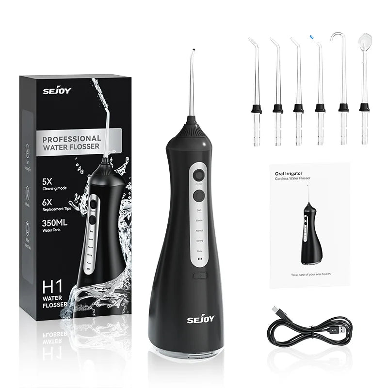 Sejoy Cordless Electric Water Flosser With Six Modes Up To 2000 Pulses Per Minute And Detachable 350ml Tank