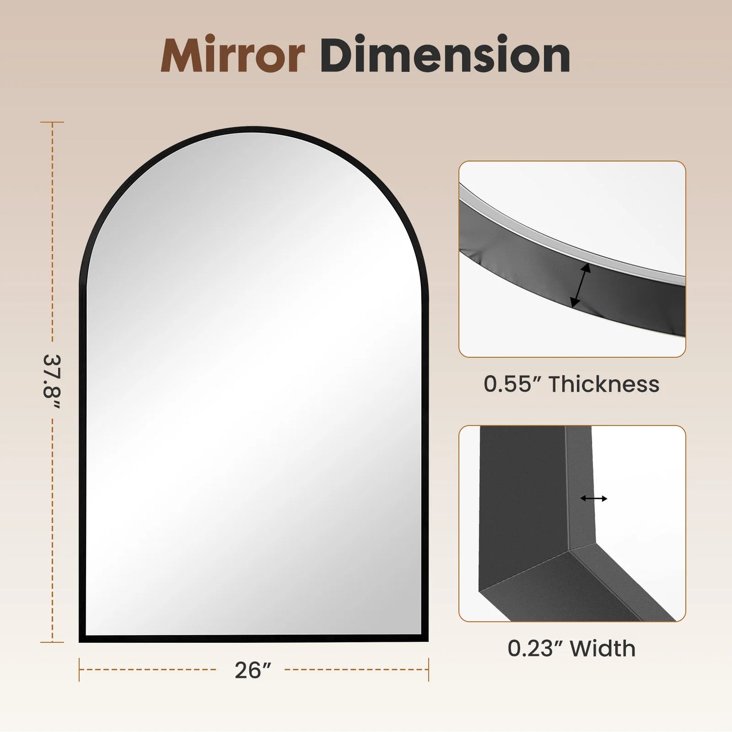 JHK Arched Metal Framed Bathroom Mirror For Wall Decor Distortion Free Reflection With HD Shatterproof Glass