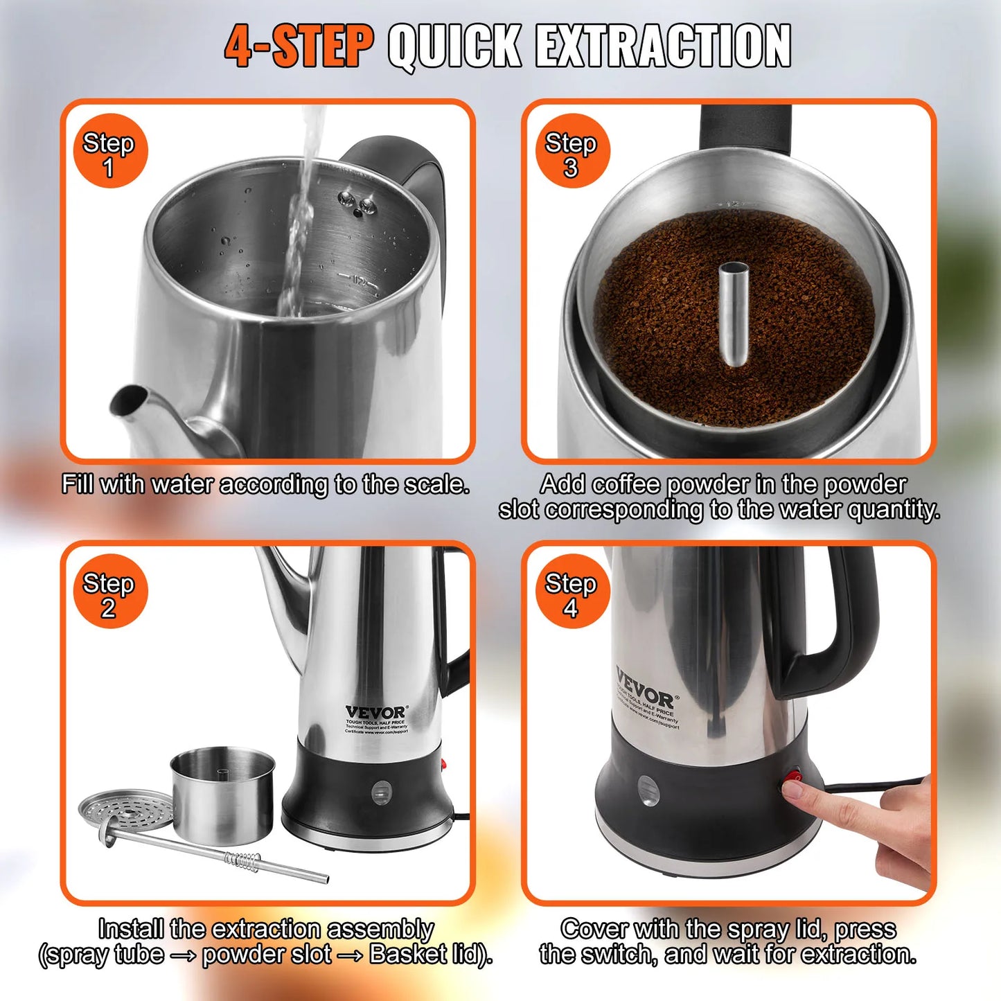 SucceBuy Electric Stainless Steel Coffee Percolator With Automatic Keep Warm Function 1000 Watt Fast Brew