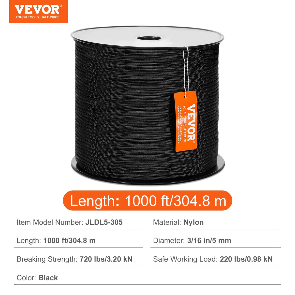 3/16 X 1000 Ft Heavy Duty Nylon Braided Rope For Outdoor Use