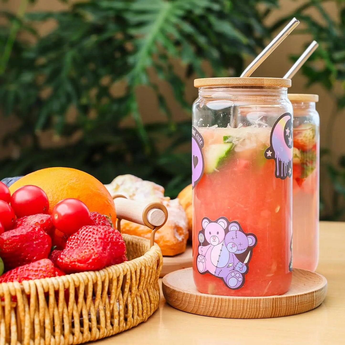 16 Piece Glass Cup Set With Bamboo Lids And Reusable Straws For Hot Or Cold Beverages BPA Free Tumblers