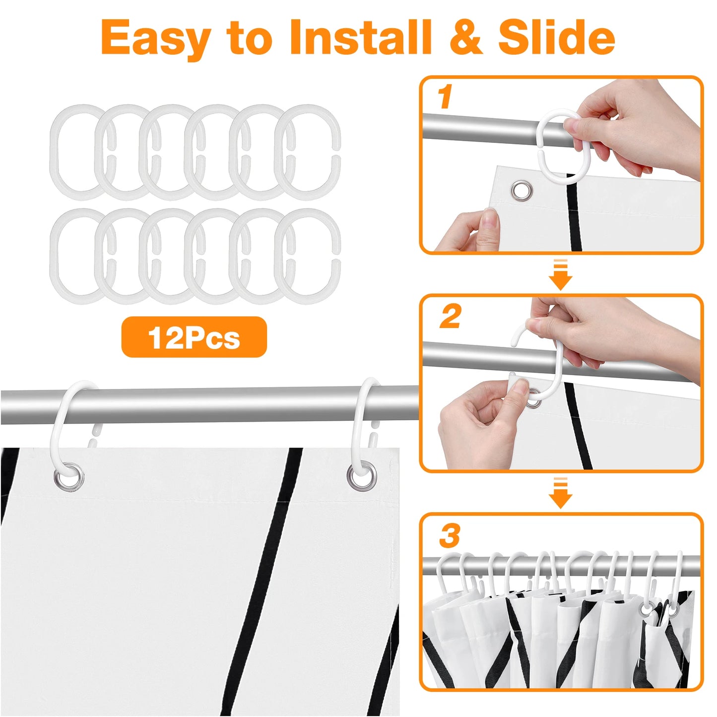 Striped Wavy Line Shower Curtain Polyester Set With 12 Hooks