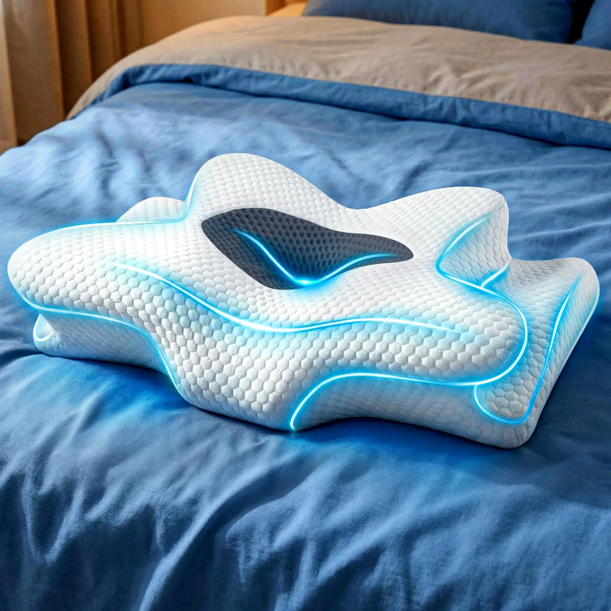 Ergonomic Cervical Neck Pillow with Memory Foam Cooling Support for Sleepers