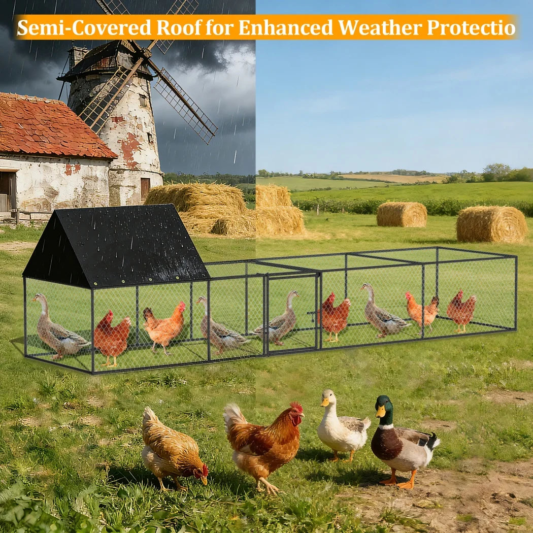Reinforced Iron Outdoor Chicken Run With Weatherproof Sunshade Canopy