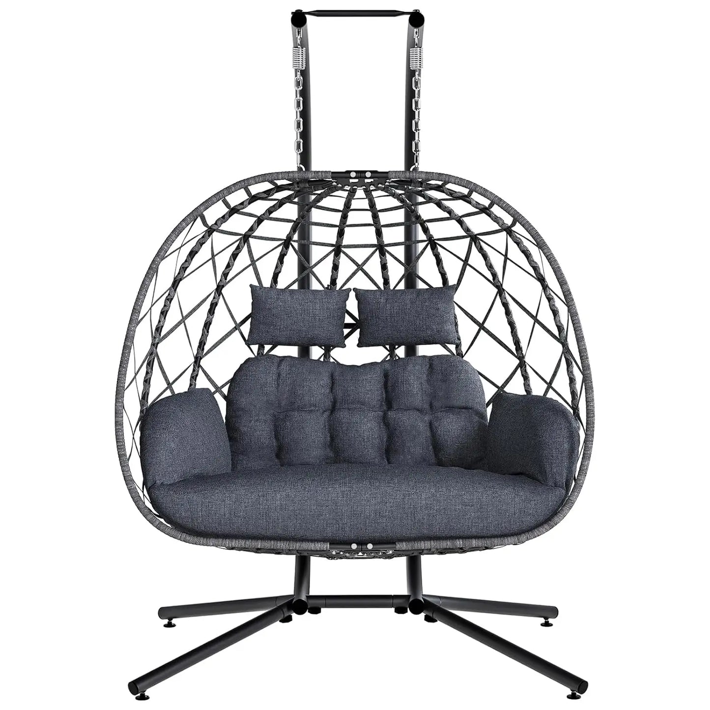 Double Egg Swing Chair With Stand Cushioned Outdoor Indoor Hammock For Two People