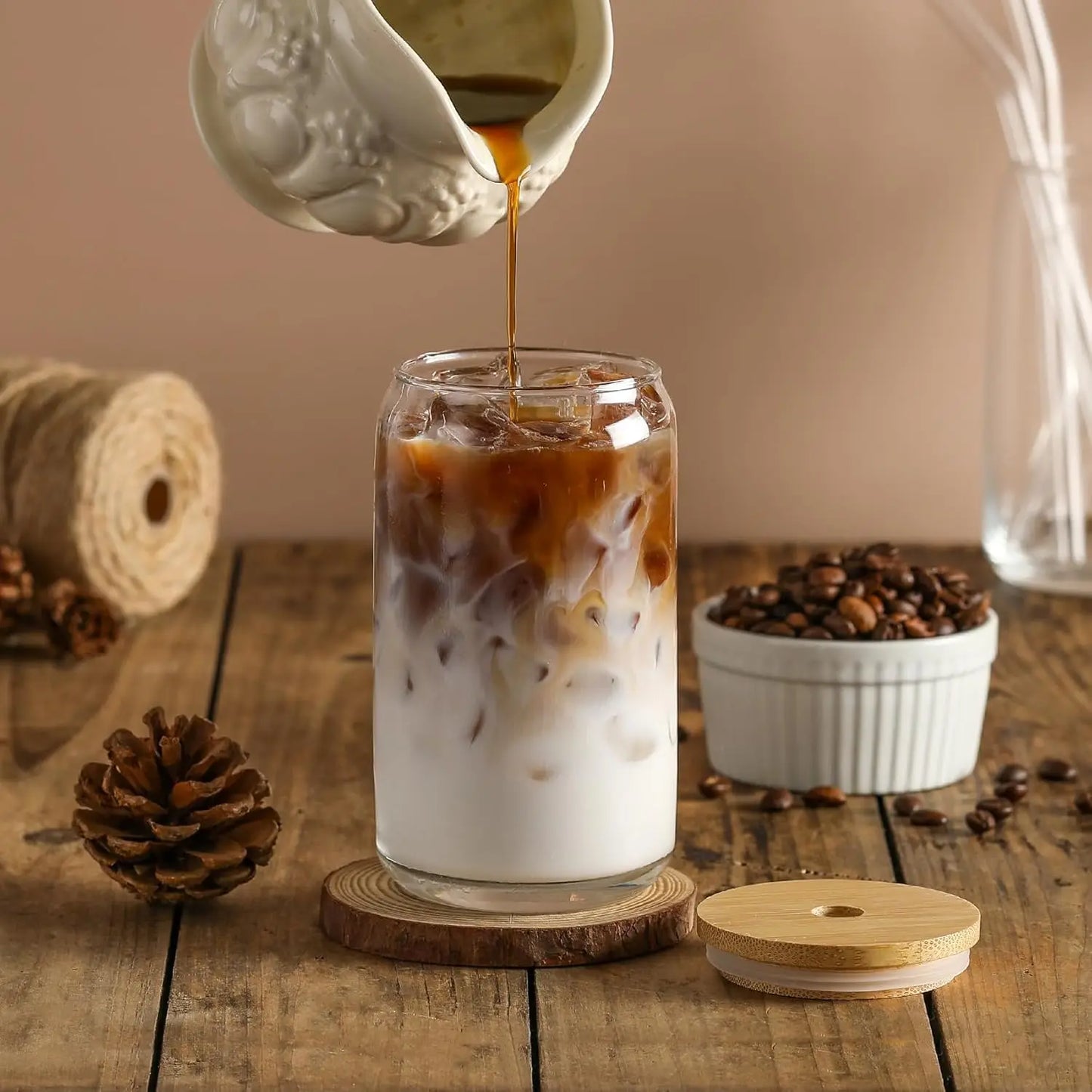20 Piece Beer Shaped Glass Tumblers Set With Bamboo Lids And Straws 16 Oz Eco Friendly Bundle