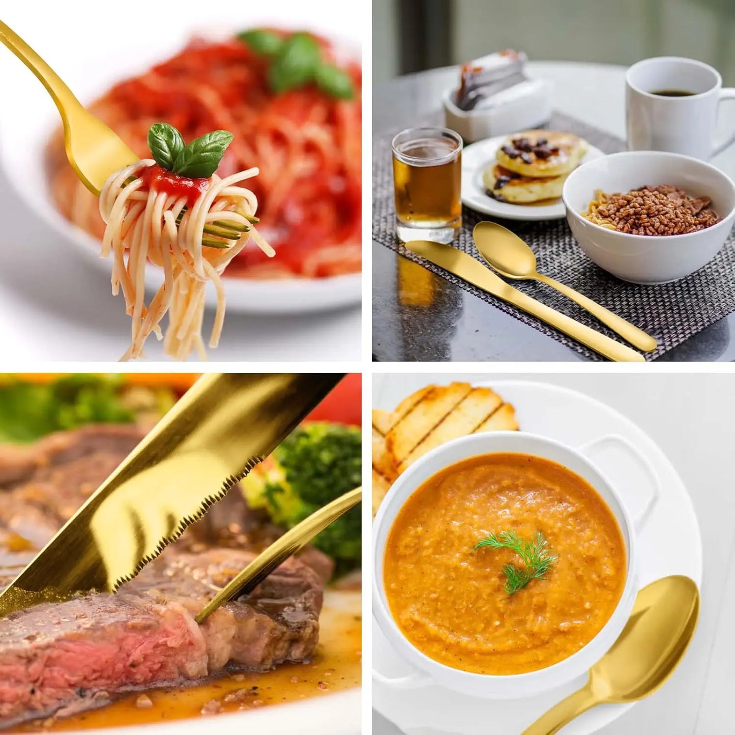 72-Pcs Gold Silverware Sets, Flatware Set with Steak Knives, Stainless Steel Cutlery Set, Include Forks Spoons and Knives Set.