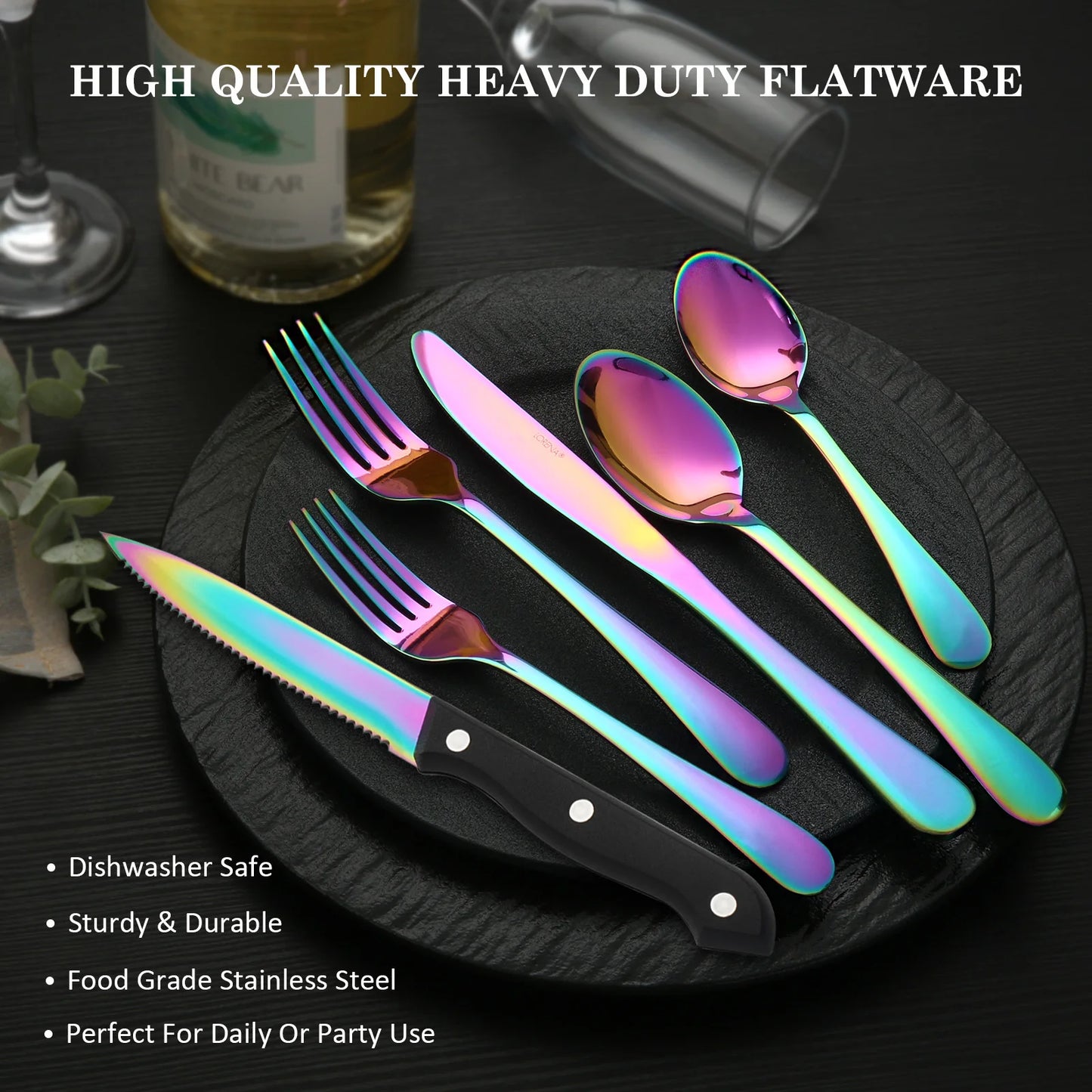 HANSMART Stainless Steel Flatware Set 24 Piece Service For Four Durable Kitchen Cutlery For Family Dinners