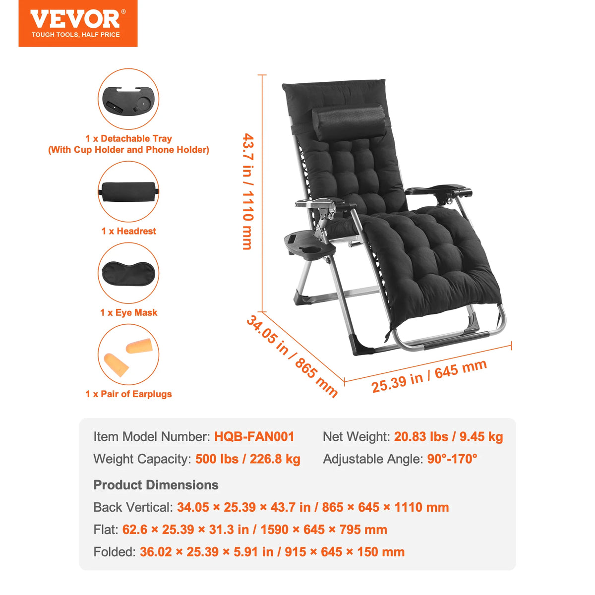 Heavy Duty Adjustable Zero Gravity Recliner Chair With Cushion Cup Holder