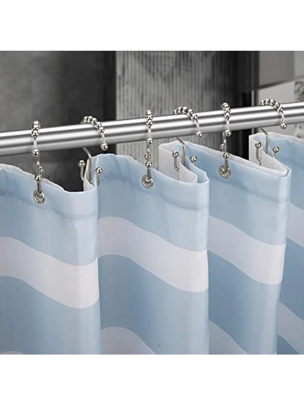 Metal Shower Curtain Hooks With Double Glide Roller Bearings Rust Resistant Nickel Finish