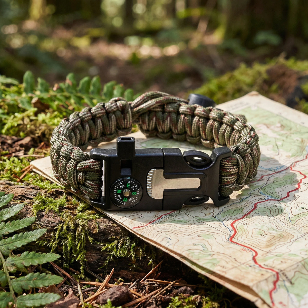 5 In 1 Survival Paracord Bracelet With Emergency Compass Whistle Fire Kit
