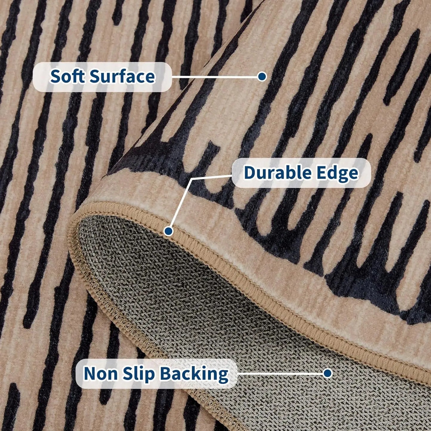 HiMISSH Modern Stripe Rug Non Slip Low Pile Living Room