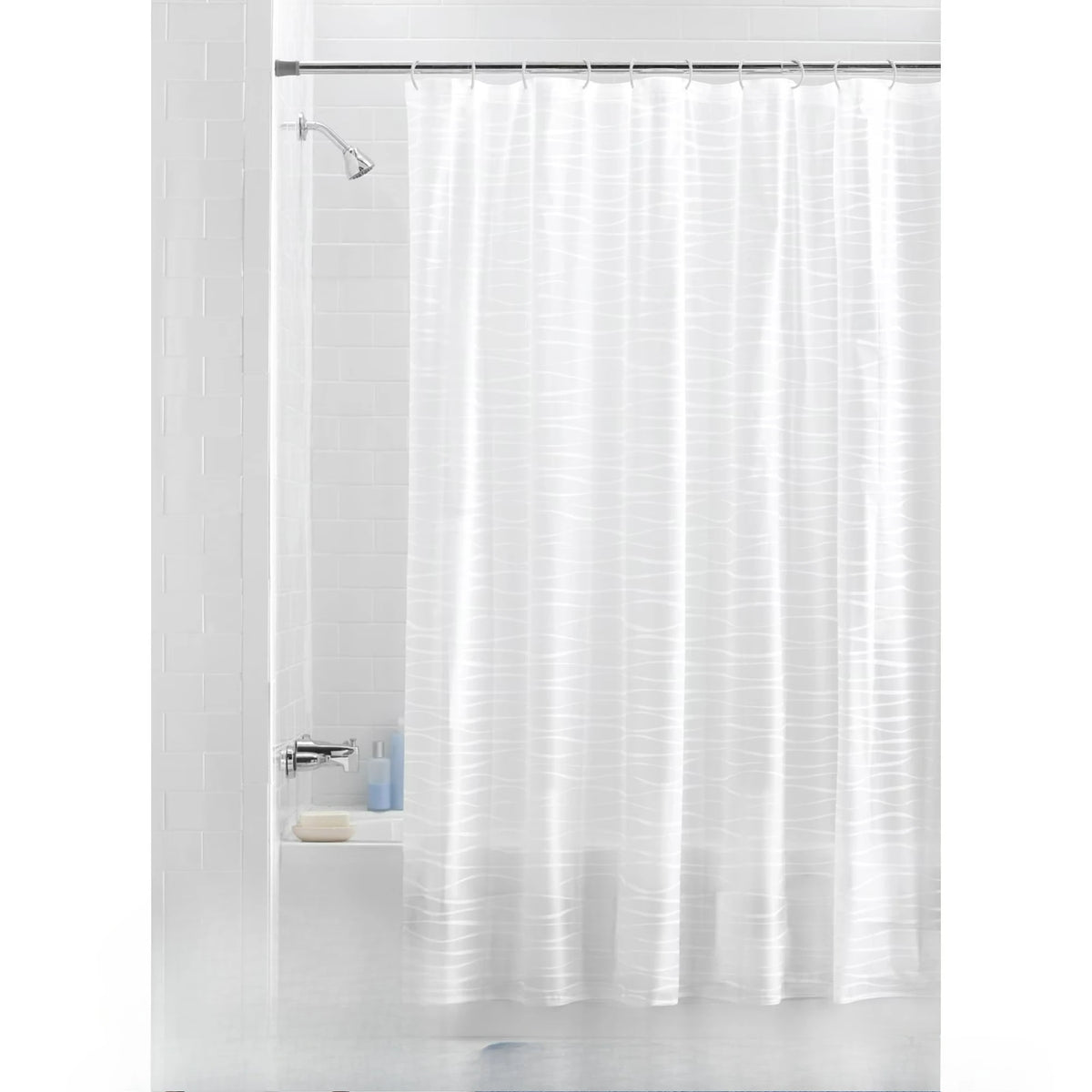 Waterproof Striped Shower Curtain With 12 Hooks And Weighted Hem