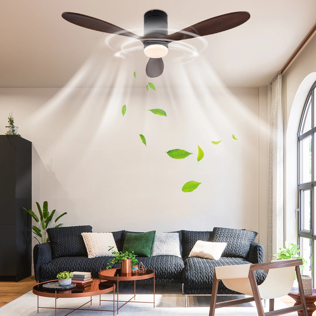 Smart Ceiling Fan With Remote Control And Dimmable Light Six Speeds