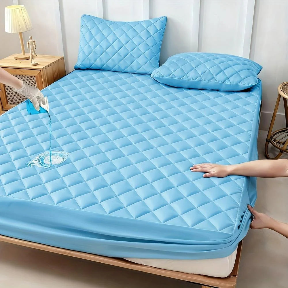 1pc Waterproof Mattress Protector Queen Size Cooling Breathable Noiseless Thicken Polyester Bed Pad All Season Quilted Cover For Home