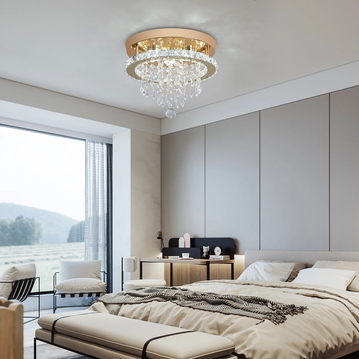 VETRULUS Luxury Crystal Chandelier Modern LED Ceiling Light With Gold Finish And Stainless Steel Frame