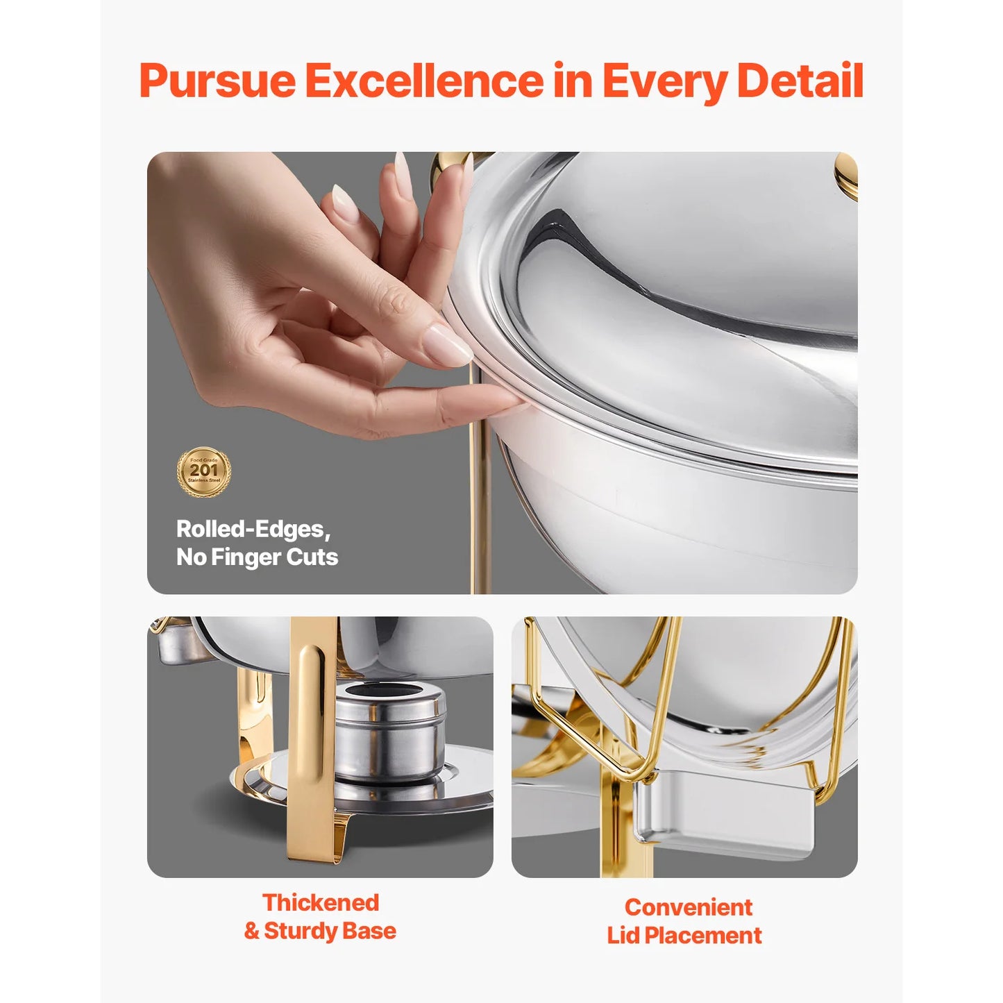 SucceBuy 5 Qt 4 Pack Chafing Dish Buffet Set Stainless Steel Chafer with 4 Full Size Pans Round Catering Warmer Server with Lid