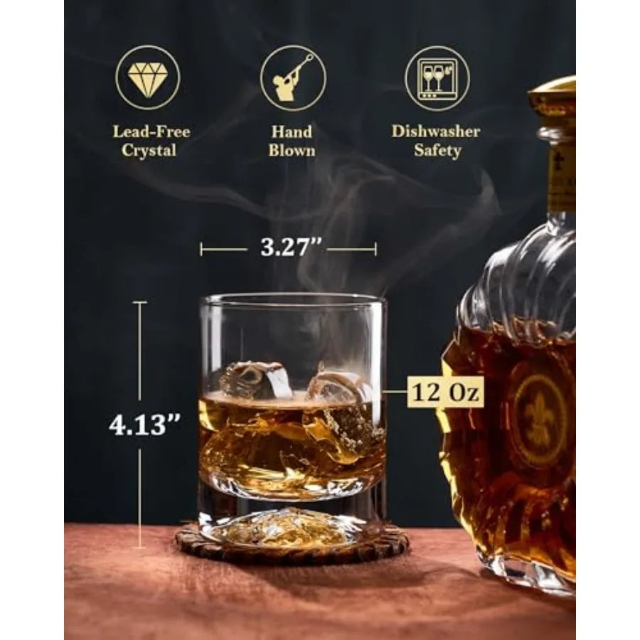 Hand Blown Crystal Double Old Fashioned Glasses For Whiskey Rocks With Thick Base