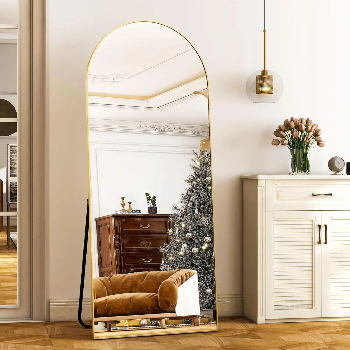 HARRITPURE Full Length Mirror With Aluminum Frame Arched Top Modern Minimalist Design 71 By 26 Inches