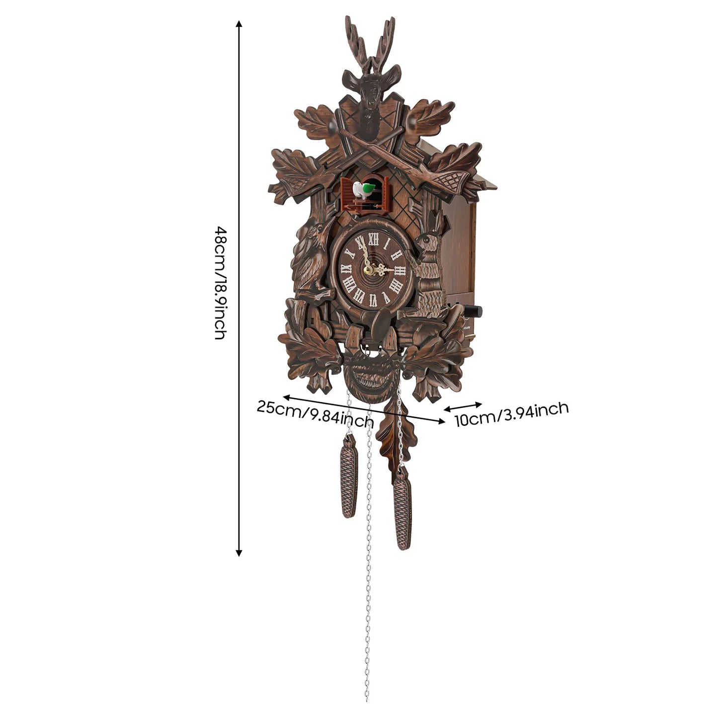 Antique Cuckoo Clock, German Cuckoo Clock, Traditional Handcrafted Black Forest Wooden Wall Clock, Hunter Cuckoo Clock for Home