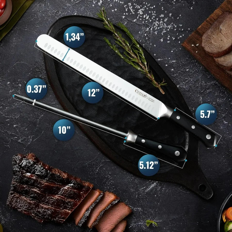Premium Barbecue Grilling Carving Set Brisket Knife GermanHighCarbonSteel HoningRod