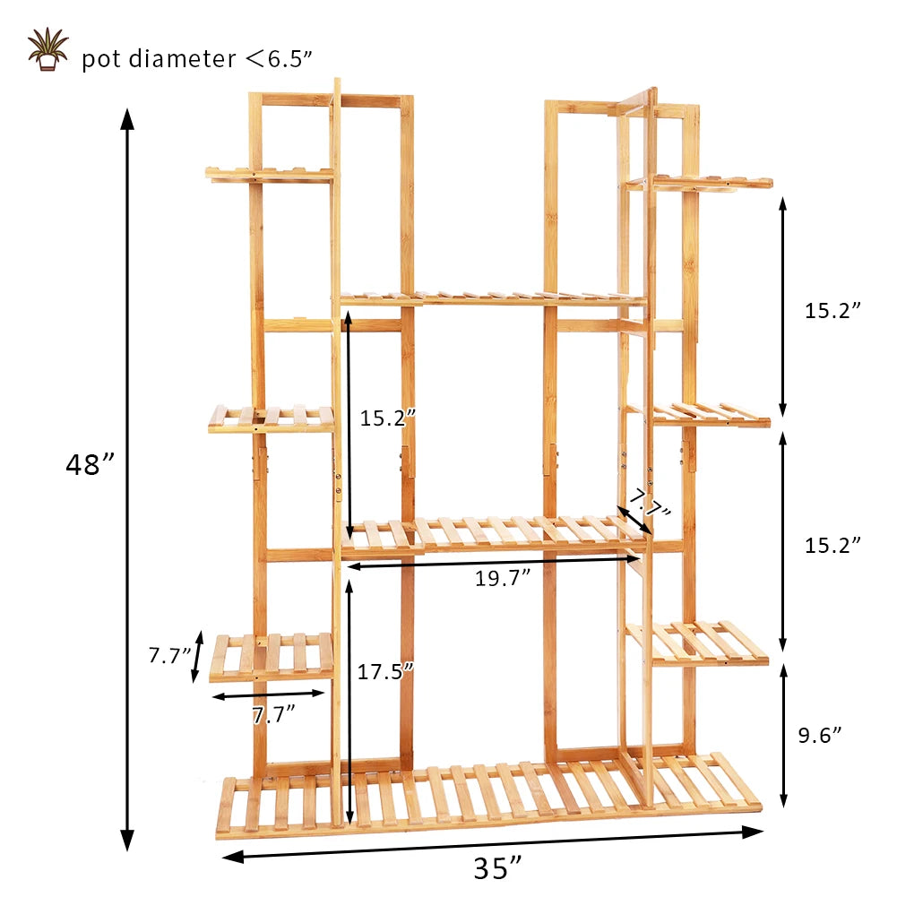 Nine Tier Bamboo Plant Stand For Indoor Plants Space Saving 9 Level Display Made From Natural Bamboo