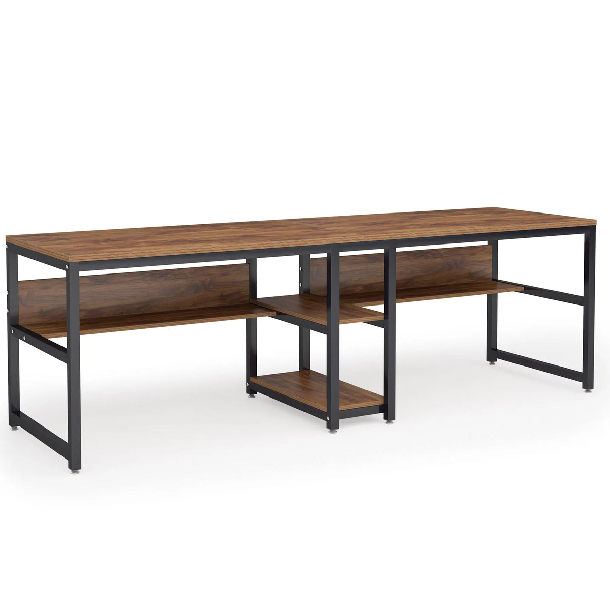 Tribesigns Double Computer Desk With Mahogany Wood Shelving Unit