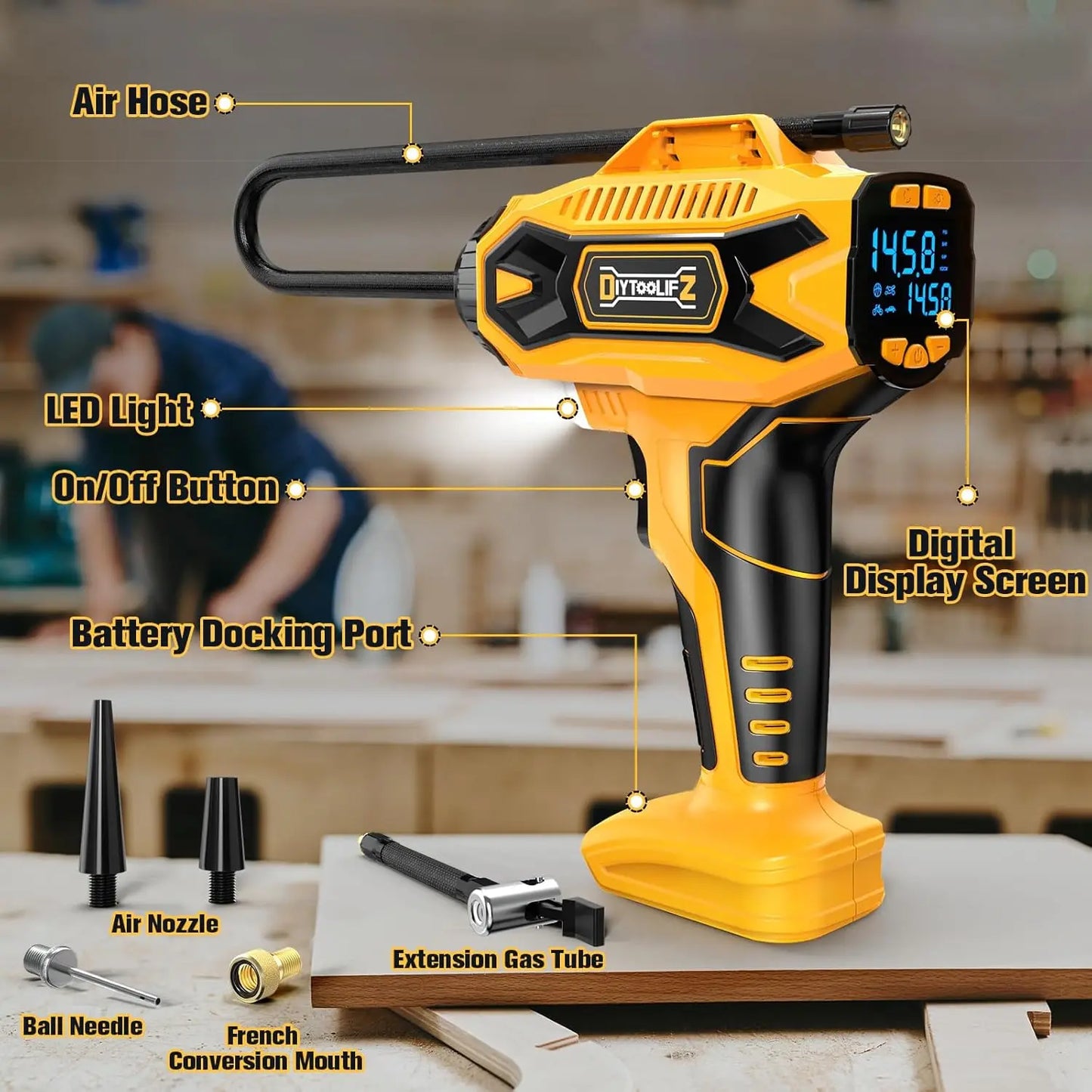 Iosn Cordless Digital Tire Inflator Kit With 160 PSI Gauge Auto Shut Off Fast 30 L Per Min For Cars