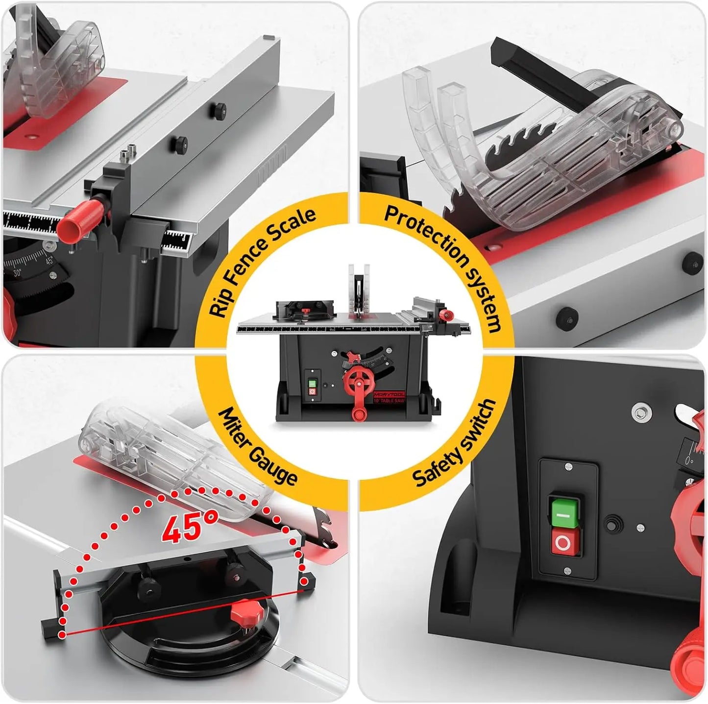 Marvtool Benchtop Table Saw 4600 RPM 36-Tooth Blade 0-45 Degree Cutting For Wood PVC Aluminum Metal DIY Workshop Machine
