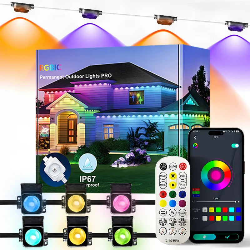 MIMIRGB Outdoor Eaves Light String IP67 Waterproof With App Remote Control And Music Sync For Roof Decor