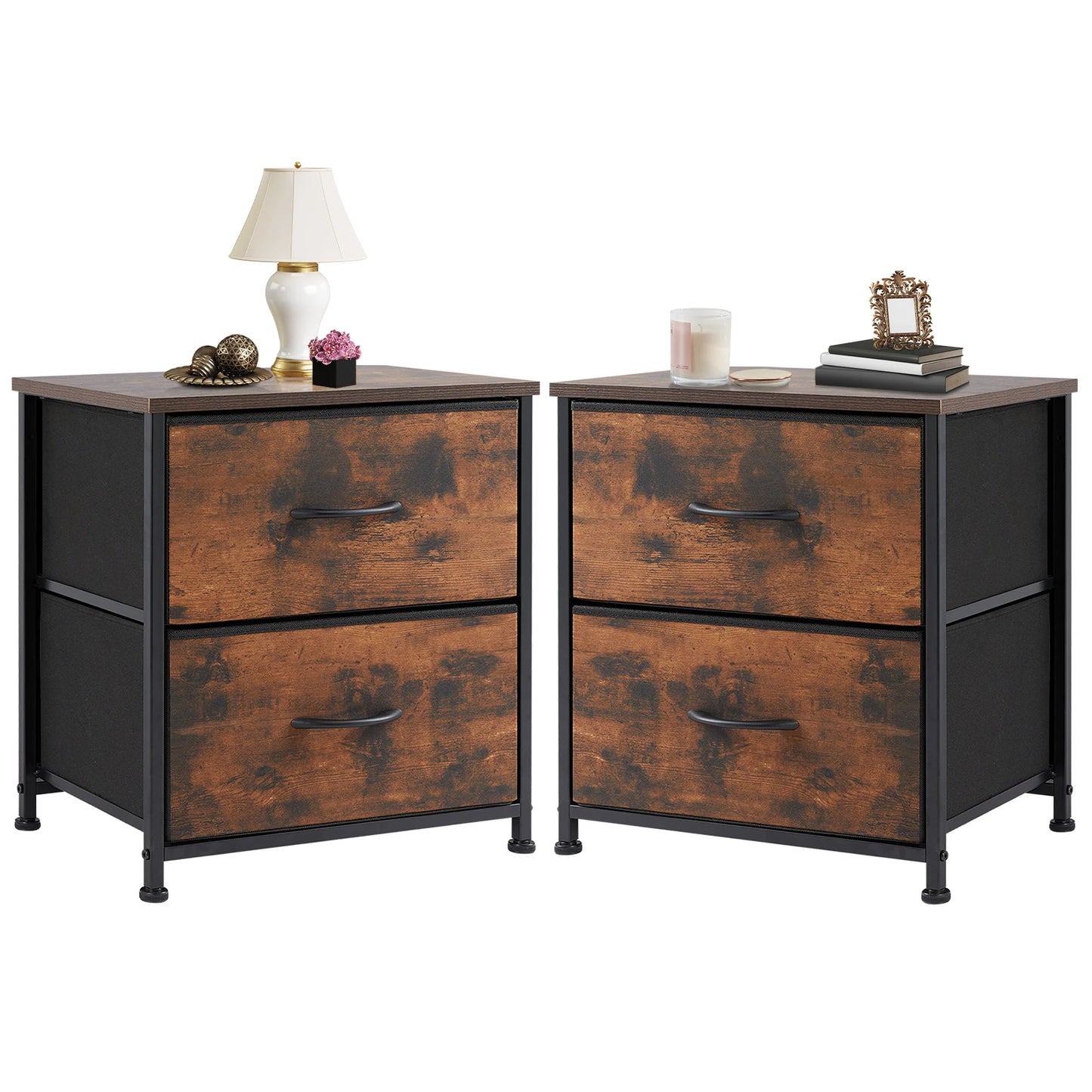 JHK Premium BedsideNightstand Table With 2 Durable Fabric Drawers StorageCabinet