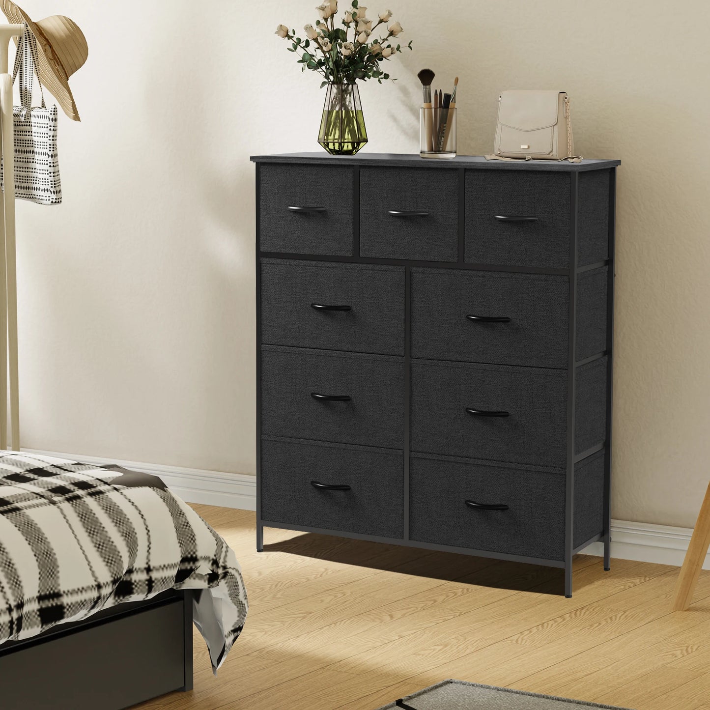 JHK Dresser With 9 Fabric Storage Drawers For Bedroom Organization
