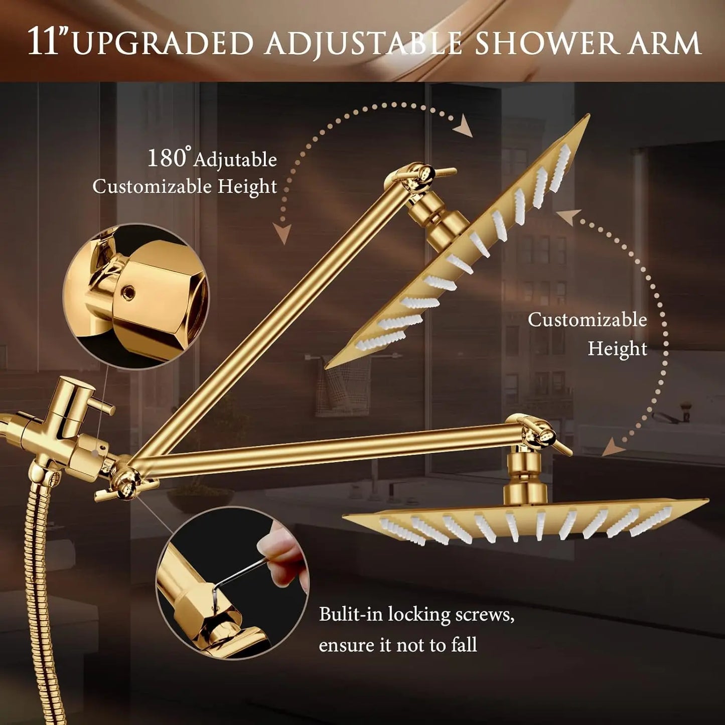 Rainfall And Handheld Shower Combo With Adjustable Arm And Five Spray Settings System