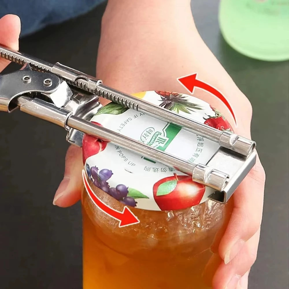 Adjustable Stainless Steel Multifunction Can Opener And Jar Bottle Opener With Ergonomic Handle