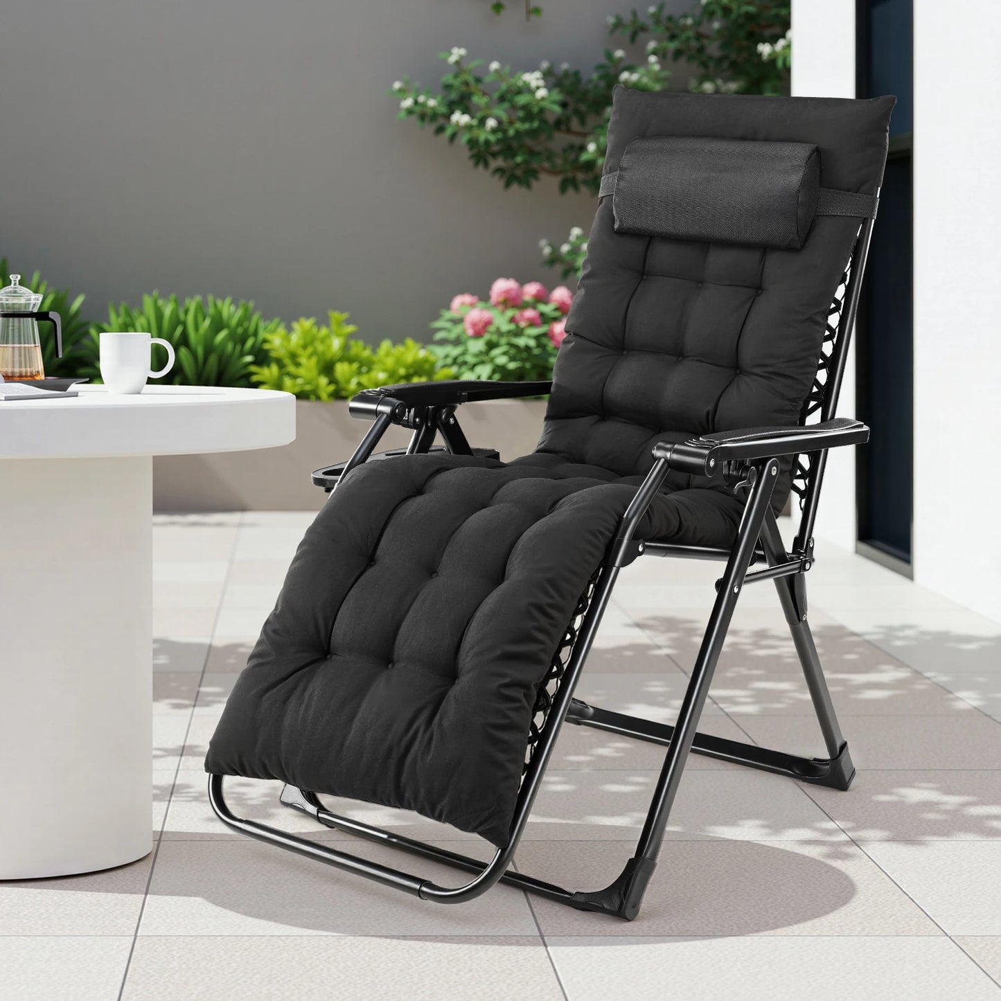 Zero Gravity Recliner Chair Portable Folding With Cup Holder Trays Heavy Duty 440 Lb Capacity Outdoor