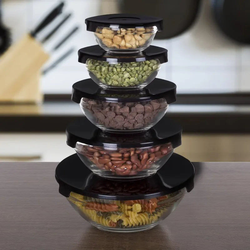 Glass Mixing Bowls Set With Snap On Lids For Food Storage 10 Piece Dishwasher Safe Storage Containers