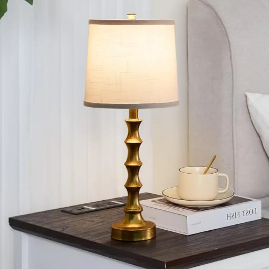 Solar Powered Bamboo Nightstand Lamps Set of Two for Bedroom