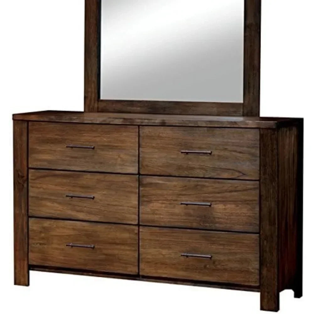 Traditional Oak Finish 6 Piece Bedroom Set For Master Suites With Solid Wood And Veneer Construction