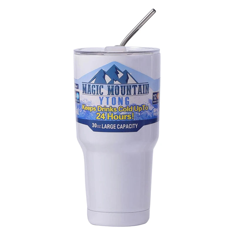EcoFriendly NONEDrinkware Vacuum Insulated Stainless Steel Thermos Cup With Straw