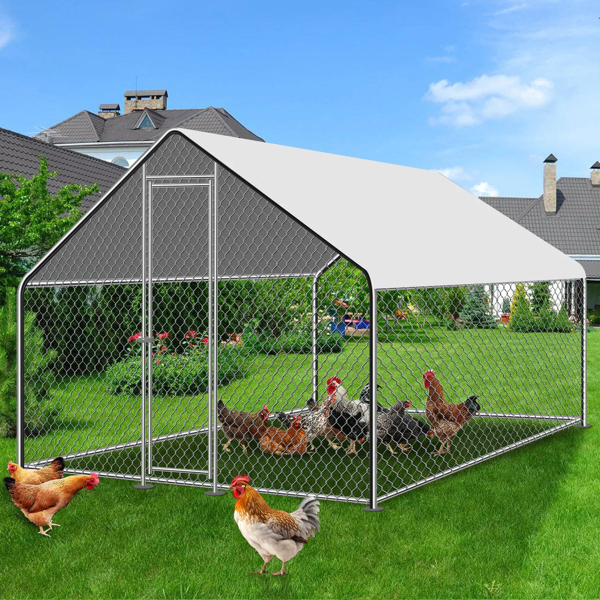 Heavy Duty Galvanized Steel Walk In Chicken Coop With Outdoor Roof