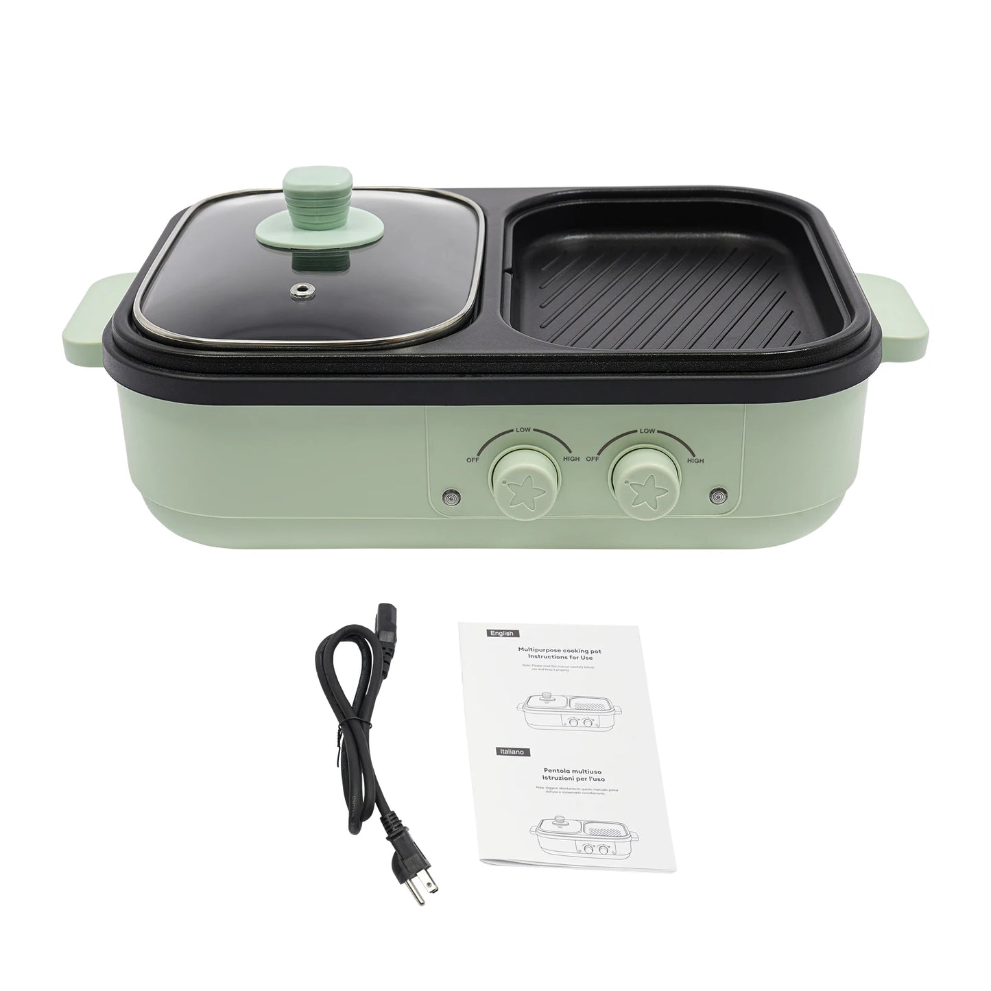Cookware set-2-in-1 Hot Pot and Grill: Dual Heating Zones for Simultaneous Cooking, Perfect for Family and Friend Gatherings