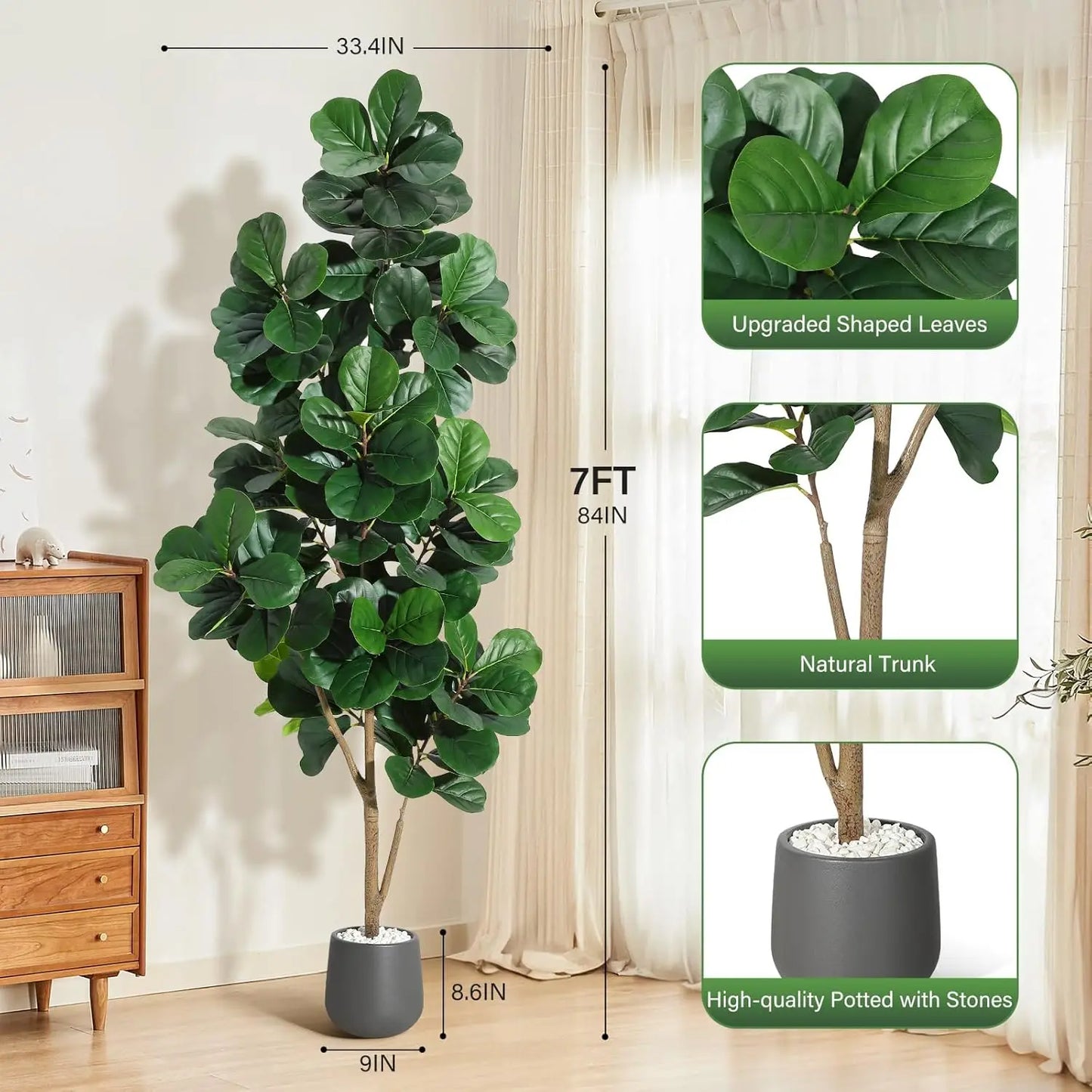 HiMISS Fiddle Leaf Fig Tree Artificial In White Planter